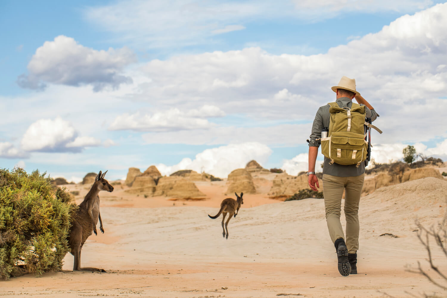 a man walking in the desert in outback Australia
