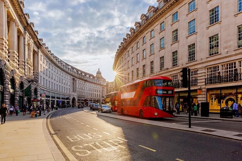 overview of a bus in a London street