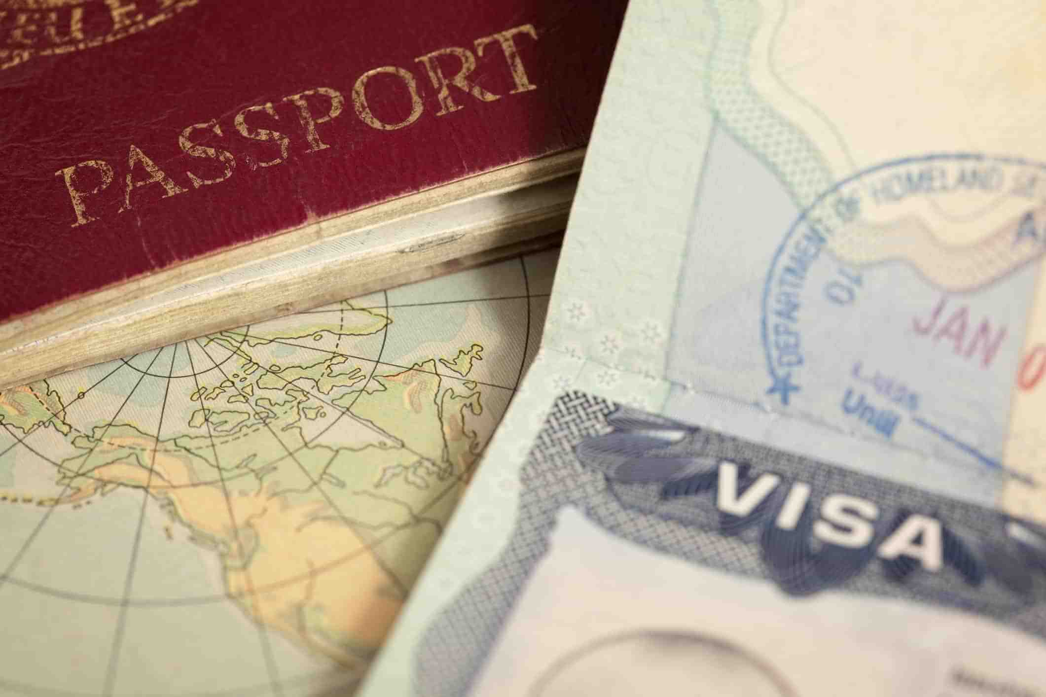 visa, passport and a map