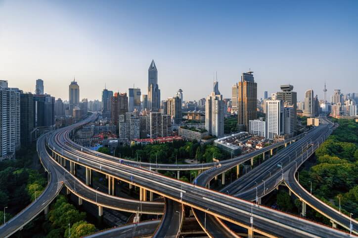 city skyline with skyscrapers