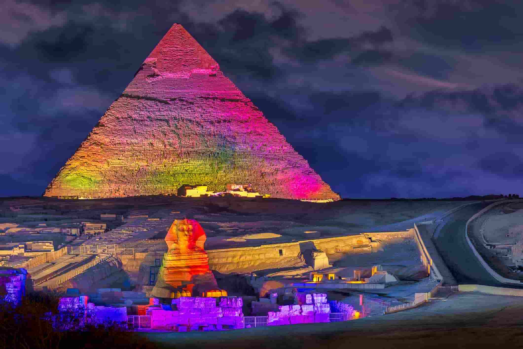 pyramids of Giza in Egypt at night