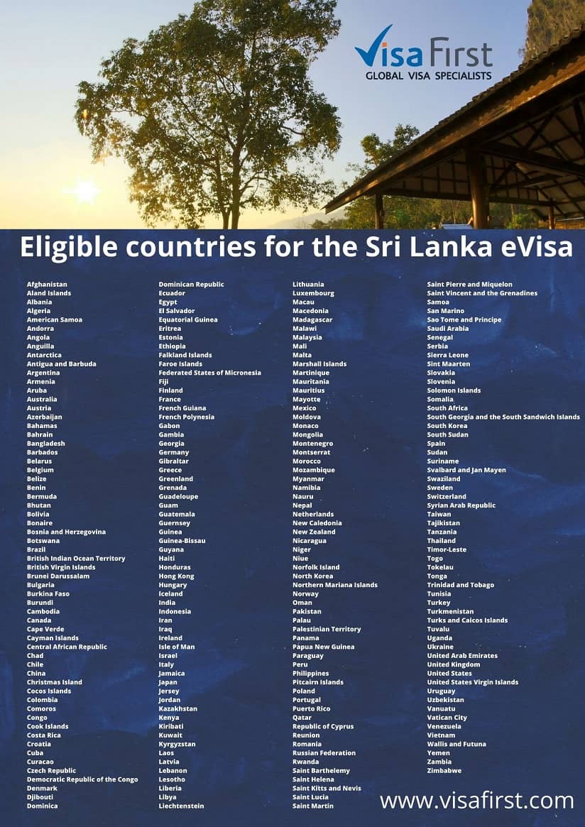 Sri Lanka eVisa eligible countries