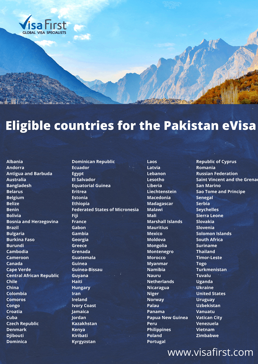 Infographic of the Pakistan eVisa eligible countries