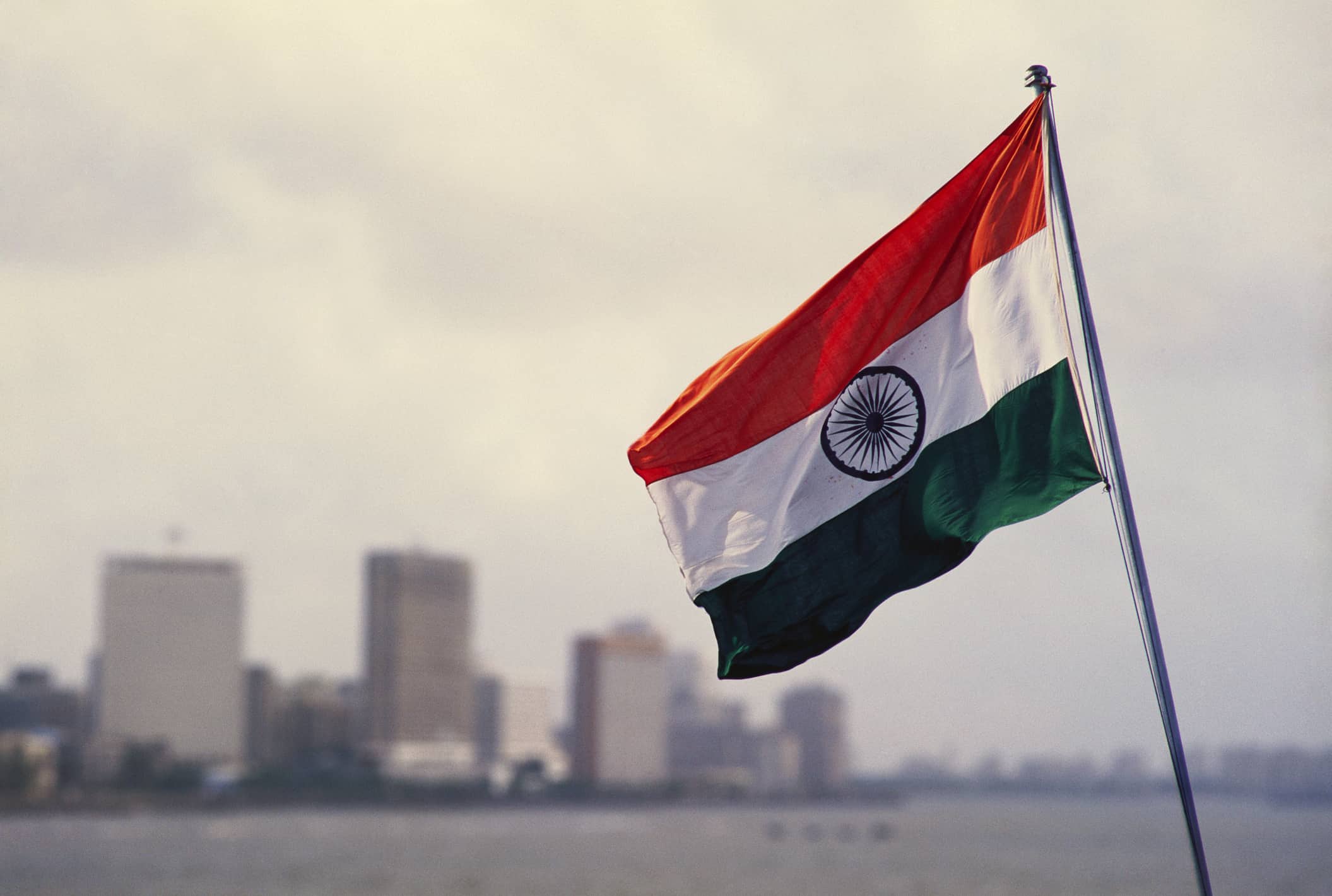 Indian flag and skyline