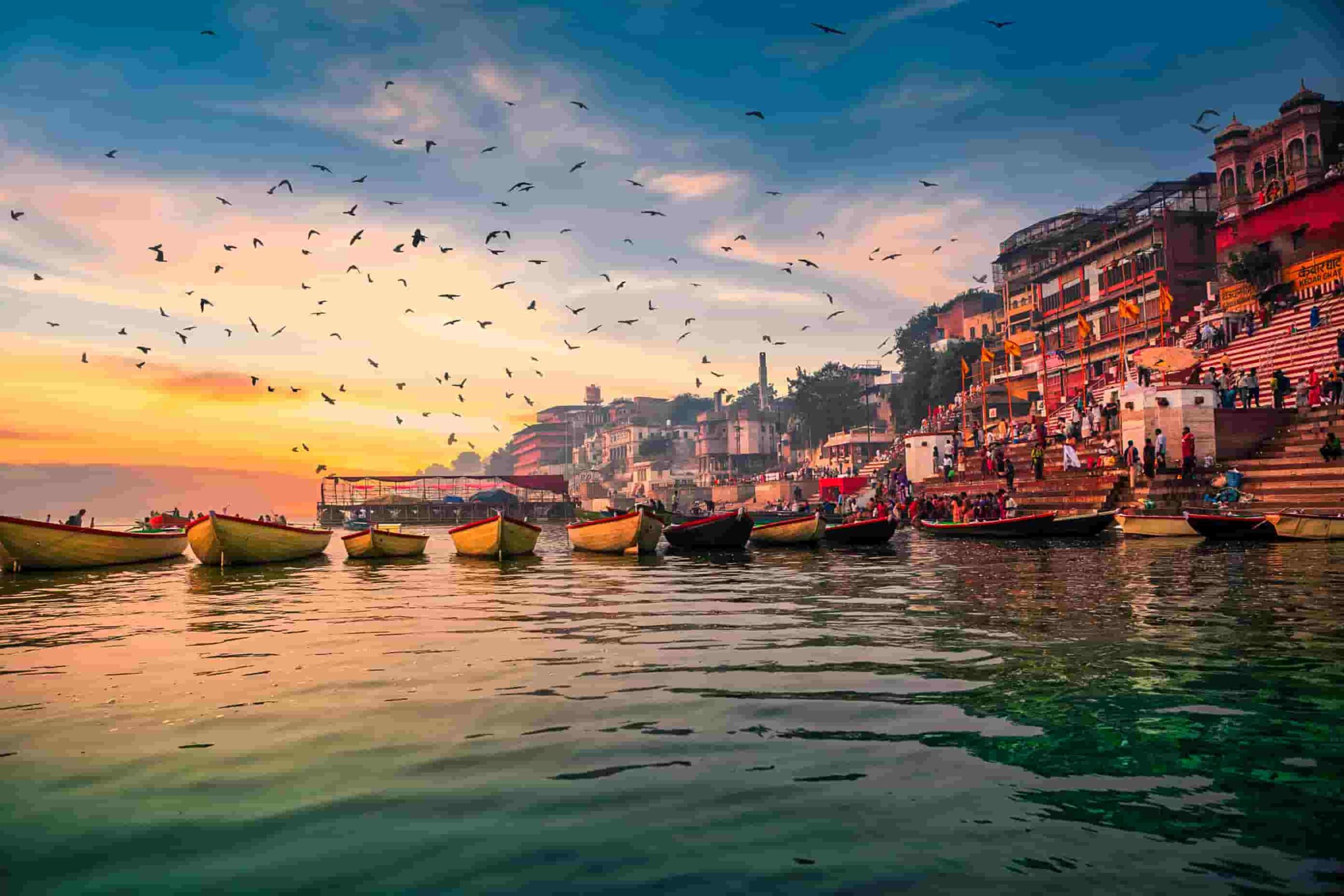 landscape of Varanasi, India during sunset