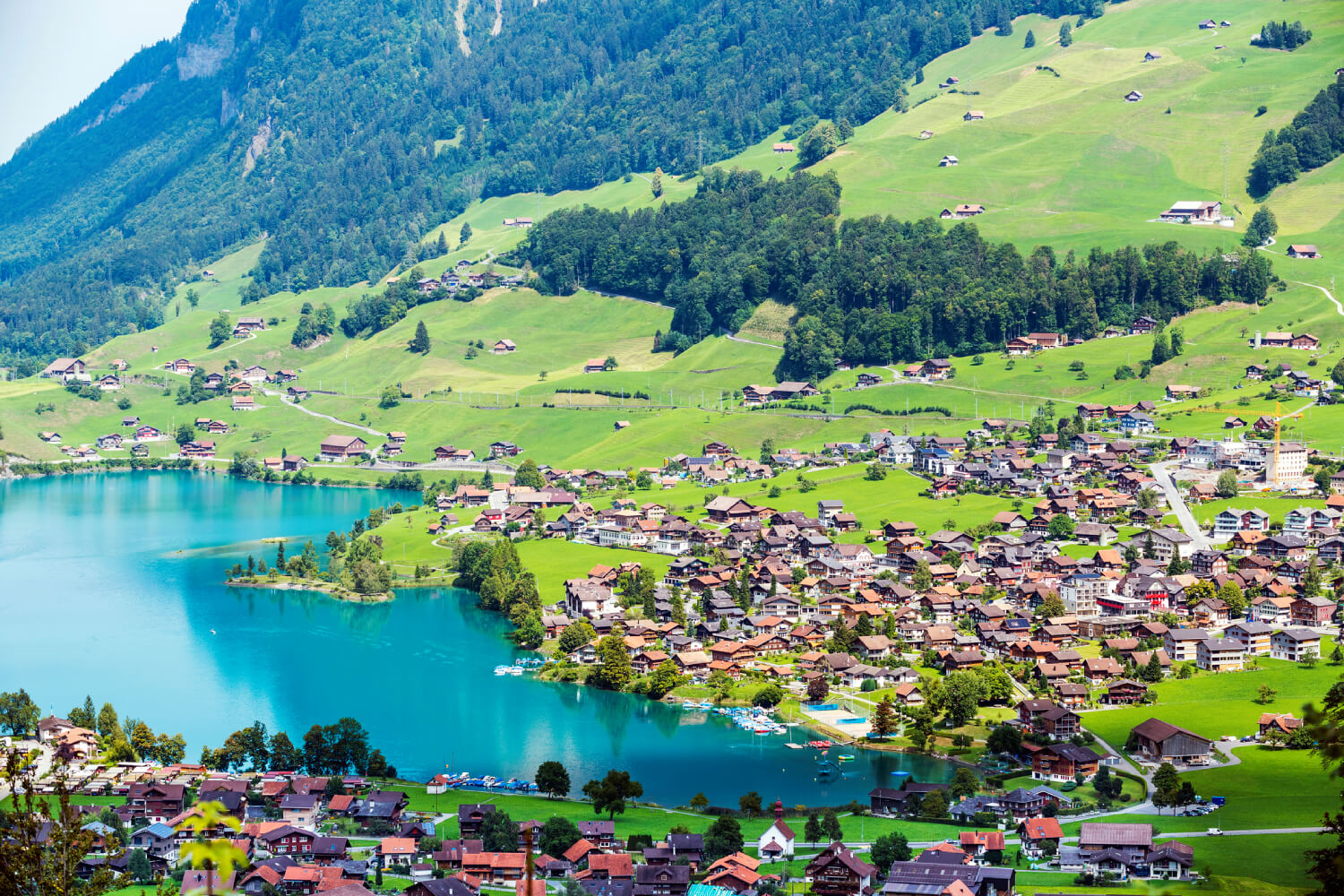 landscape of Lungerersee in Obwalden, Switzerland
