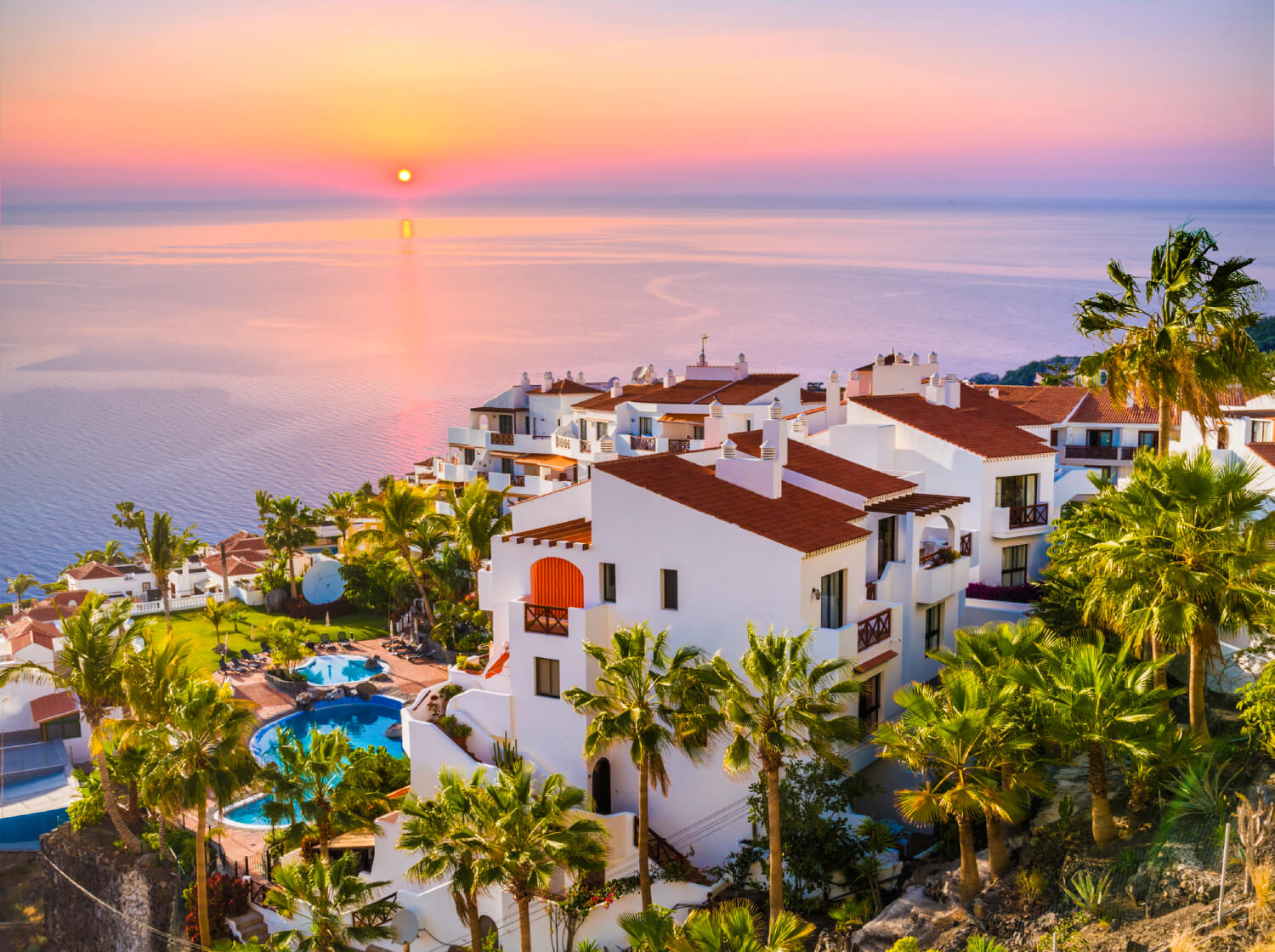 overview of Puerto de Santiago city, Atlantic Ocean coast, Tenerife, Canary island, Spain