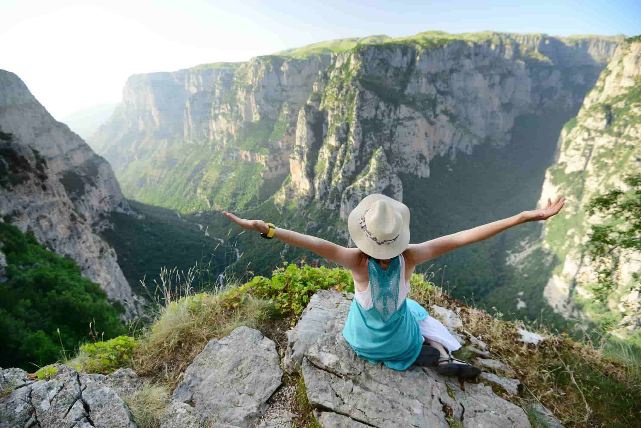 tourist enjoying the view in Tymfi mountain, Zagoria, Greece