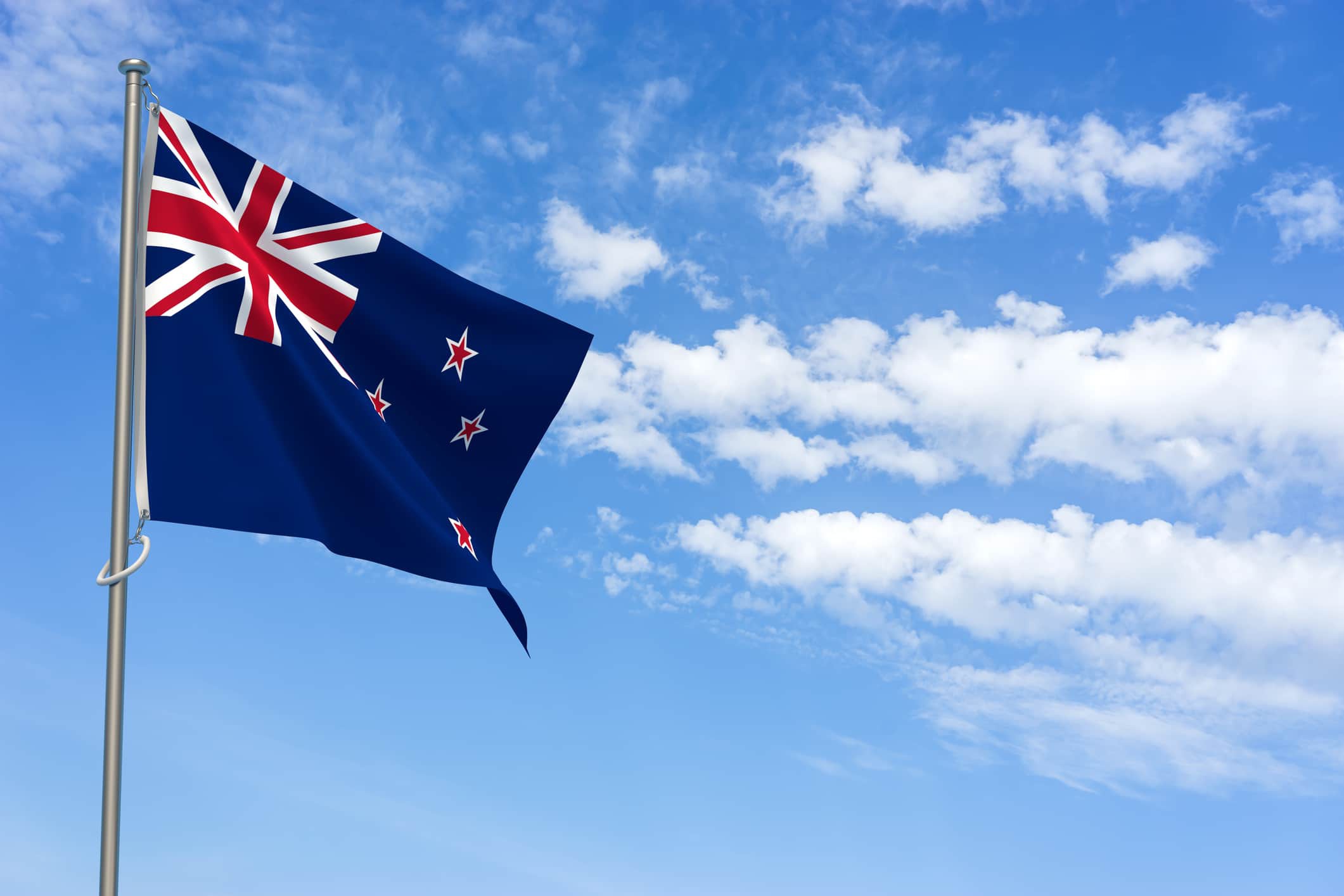 New Zealand Flag Over Blue Sky