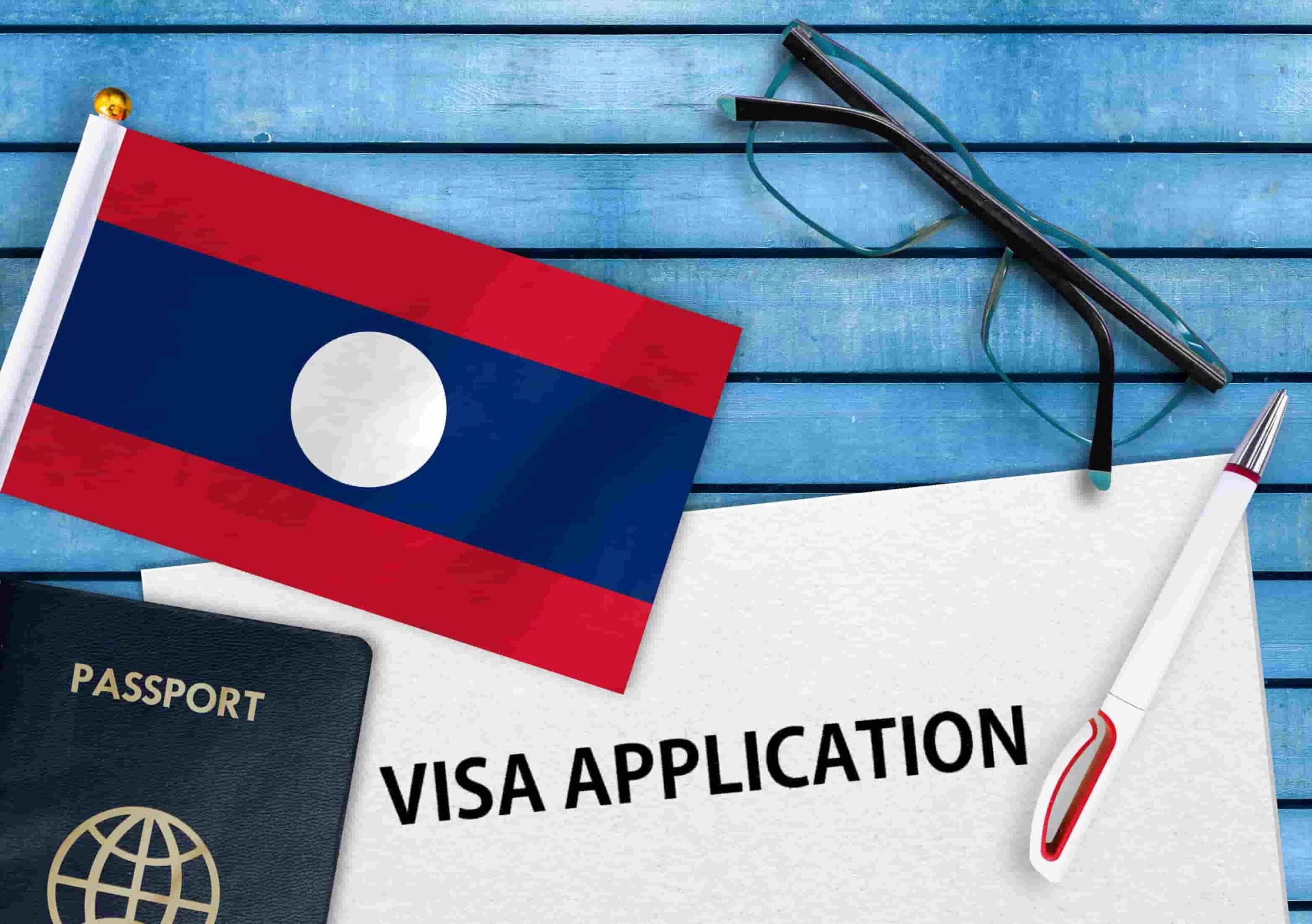 flag of Laos and visa application form