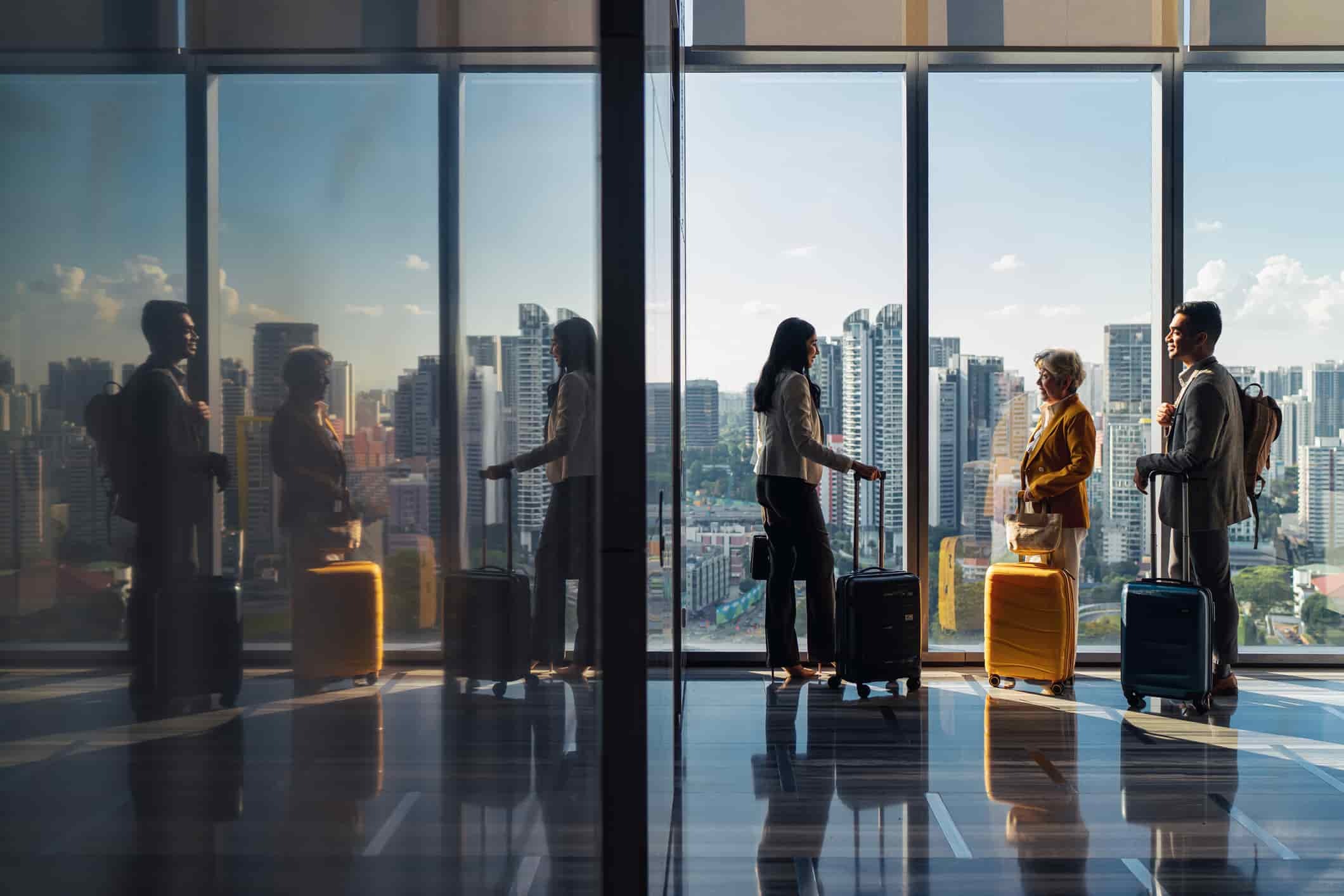 a businesswoman having a discussion with other business executives