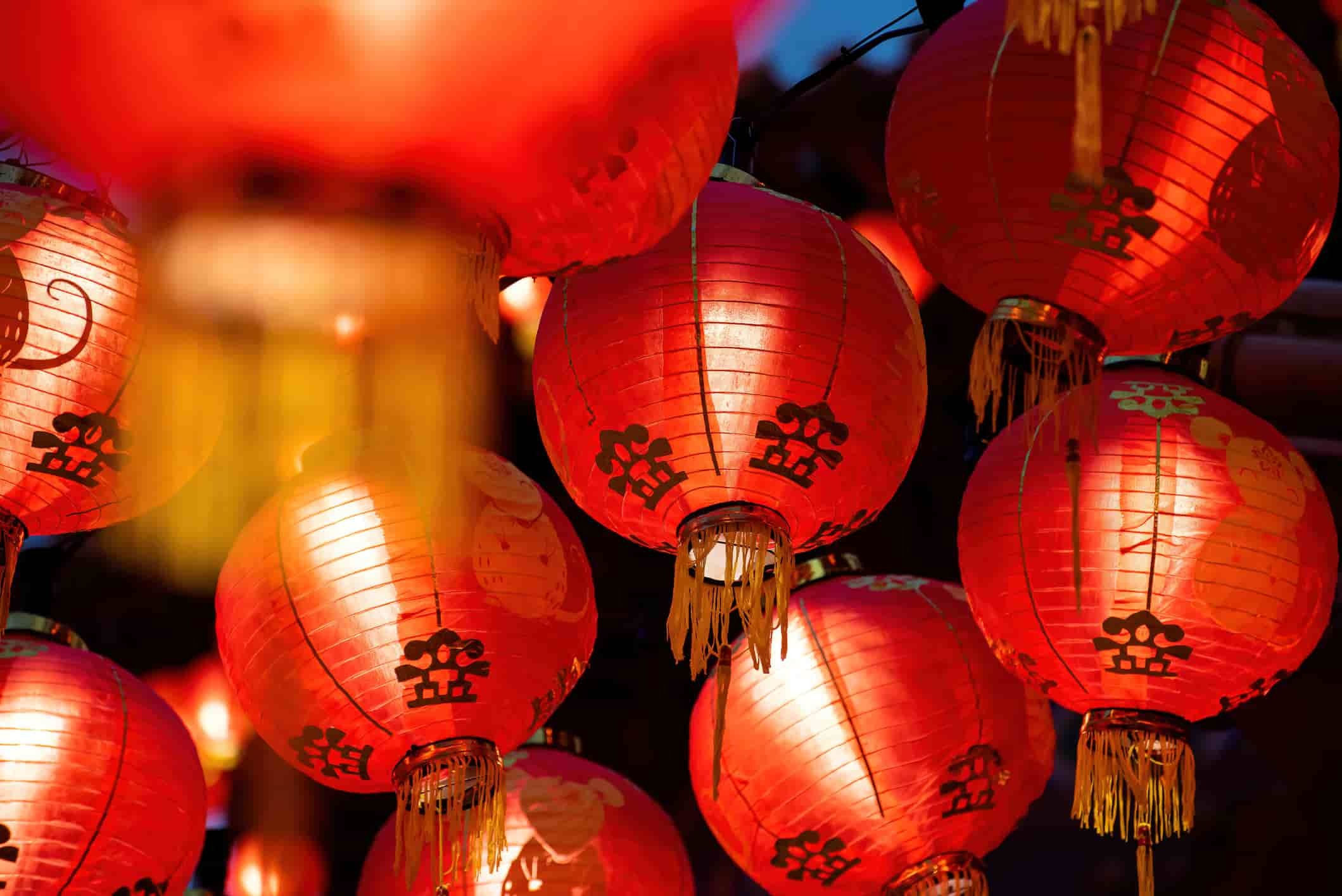 colorful glowing red Chinese lanterns