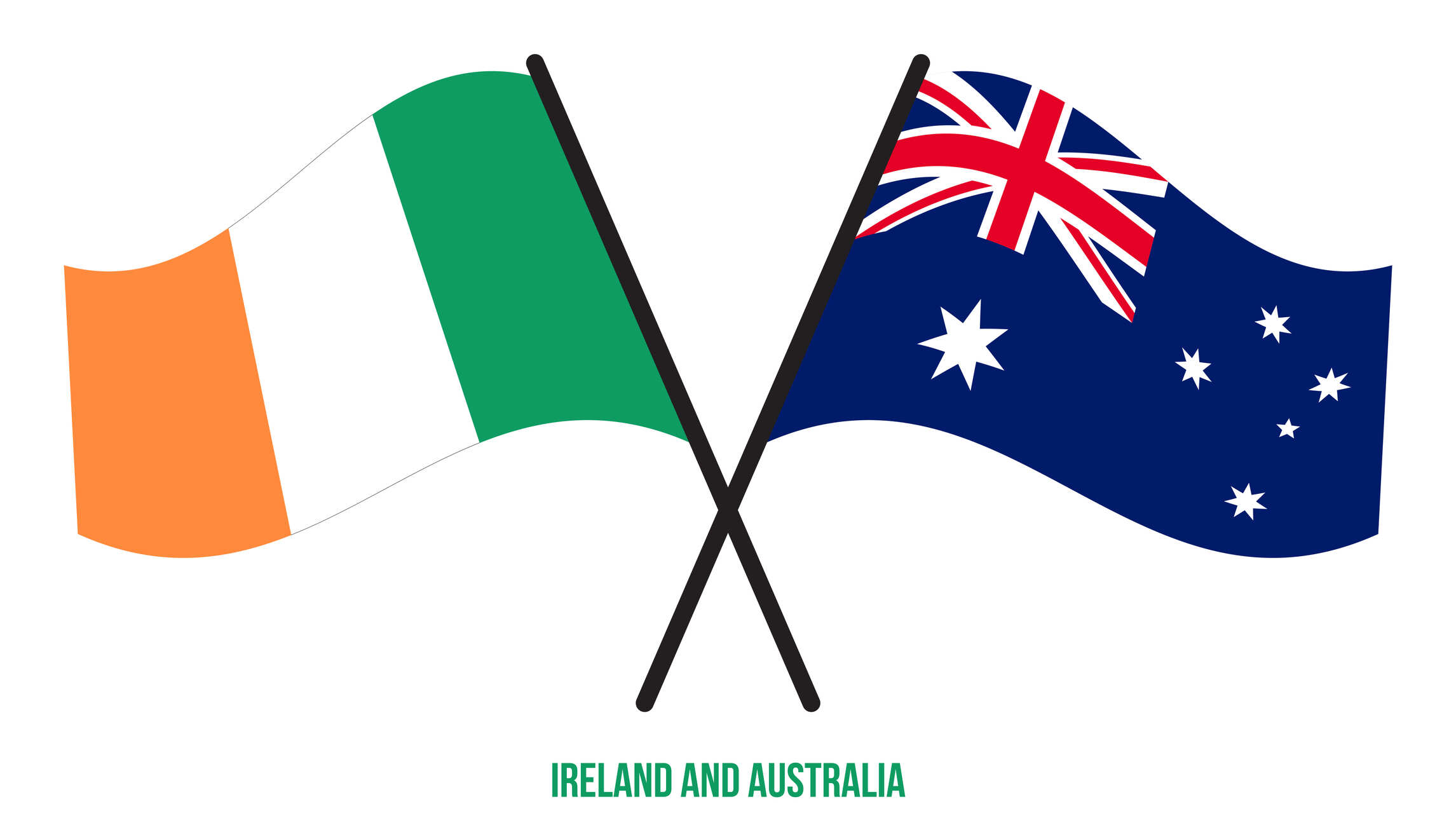 The national flags of Ireland and Australia, crossed over each other